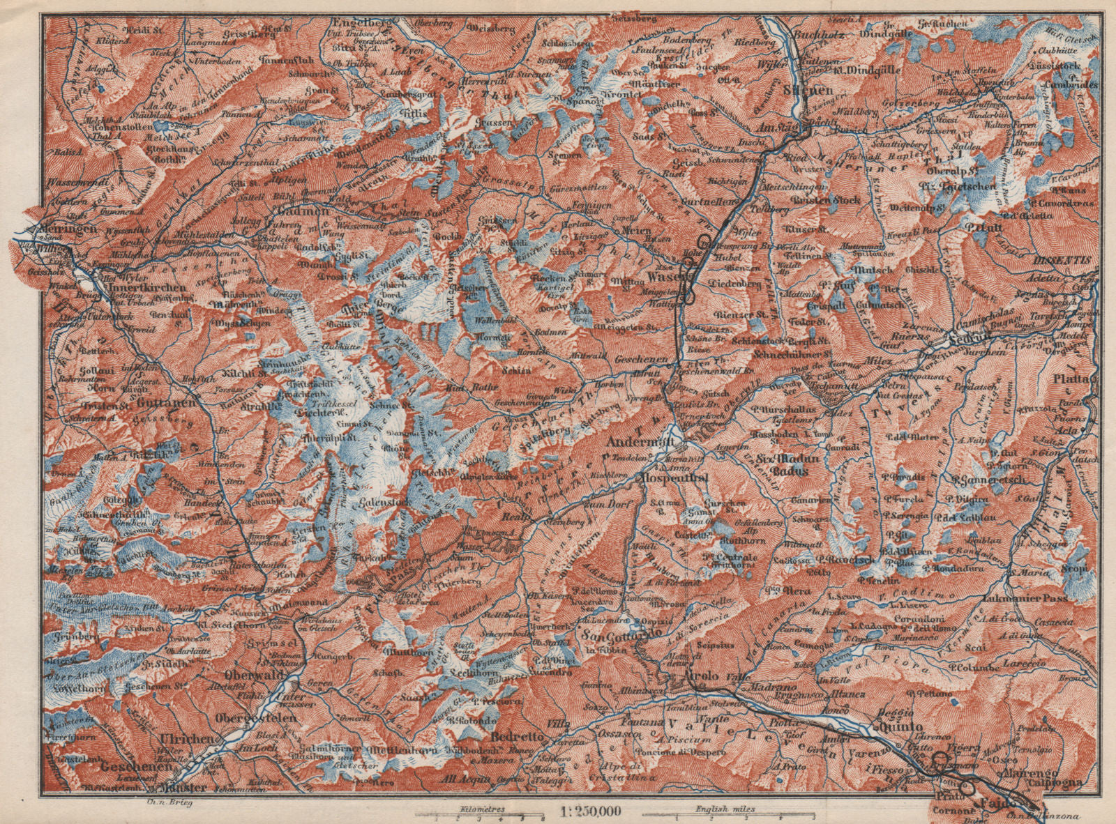 ST GOTTHARD area. Andermatt Engelberg Silenen Gadmen Ulrichen Disentis 1889 map